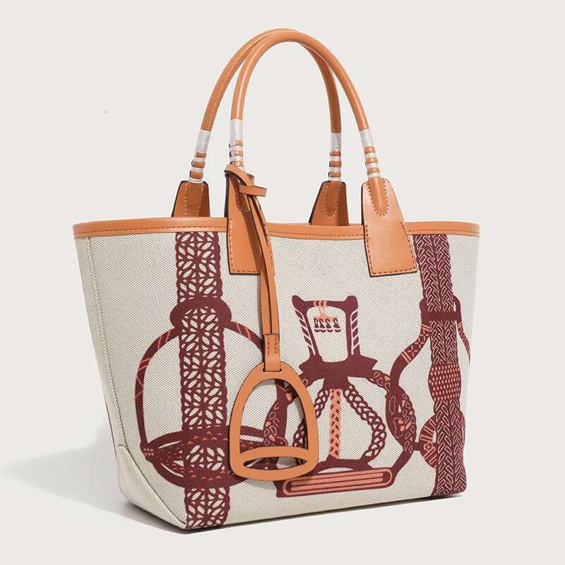 2025 Brand High Quality Tote for Women Geometric Printed Top Handle Satchel Handbag Canvas Fashionable Shopper Bag