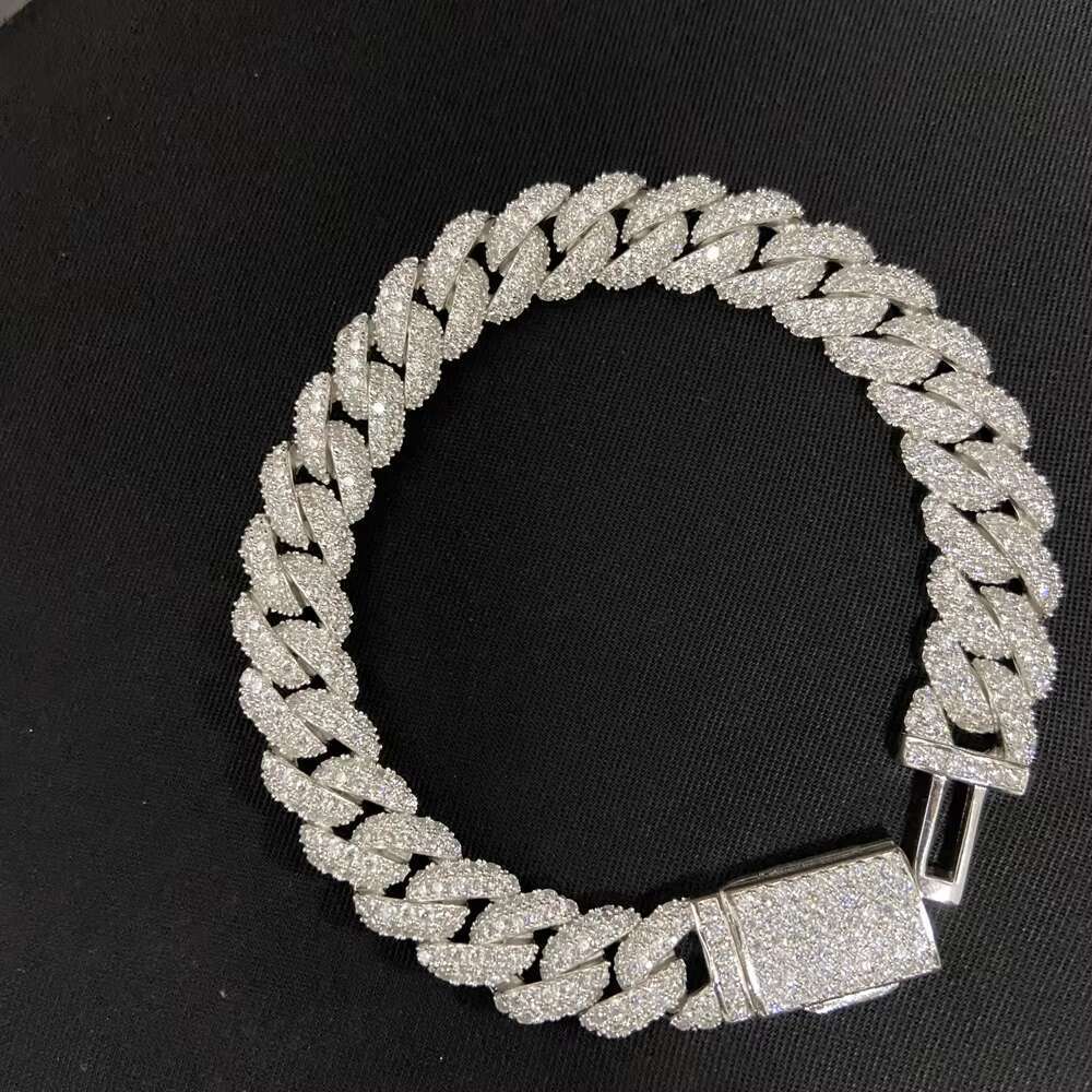 Men's Jewelry 6-24 Inches S Sier k Chain Full Inlaid VVS1 D Moissanite Necklace Shiny Cuban Bracelet
