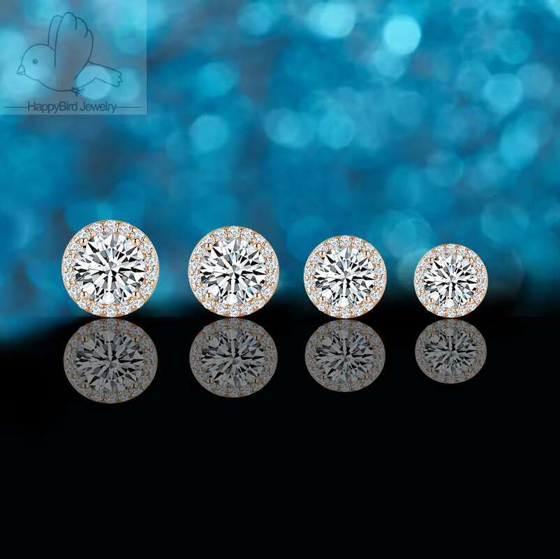 7MM Moissanite Stud Earrings with Sterg Sier Halo Rhodium Plated Classic Style Women's Jewelry