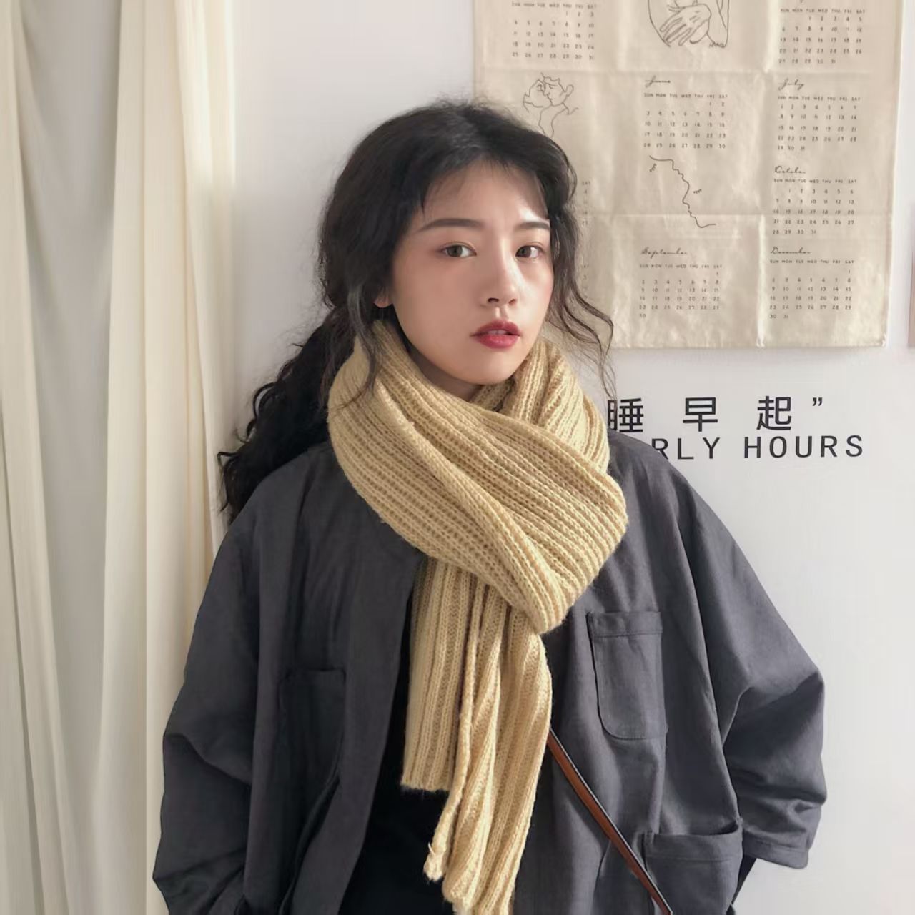 T255 Korean wool scarf men and women autumn and winter long solid color shawl dual-purpose student warm neck scarf trend