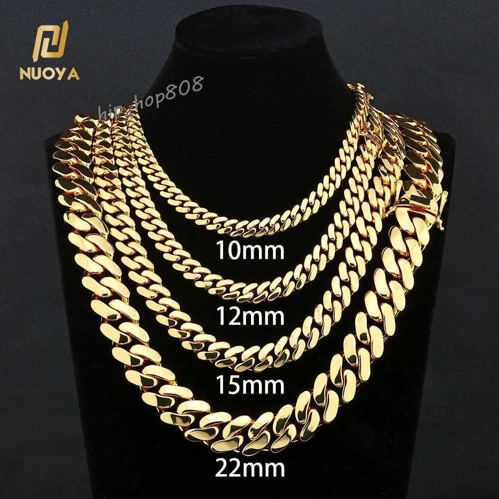 NUOYA Customized 10/12/15/19/22mm Miami Cuban Link Chain Necklace for Men 18K Gold Plated Hip Hop Jewelry Wholesale Cuban Chains