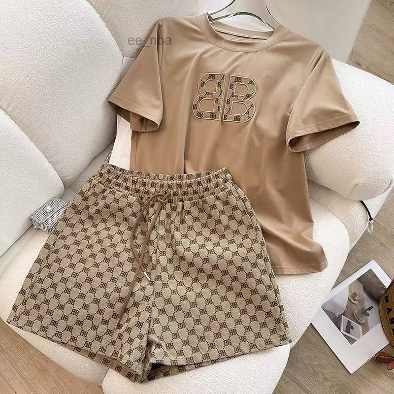Girls Two Piece Tracksuits Short Sleeve High-Quality Cotton Womens Fashion T-Shirt Set Letter Design Lady Suit Women Summer Sportswear