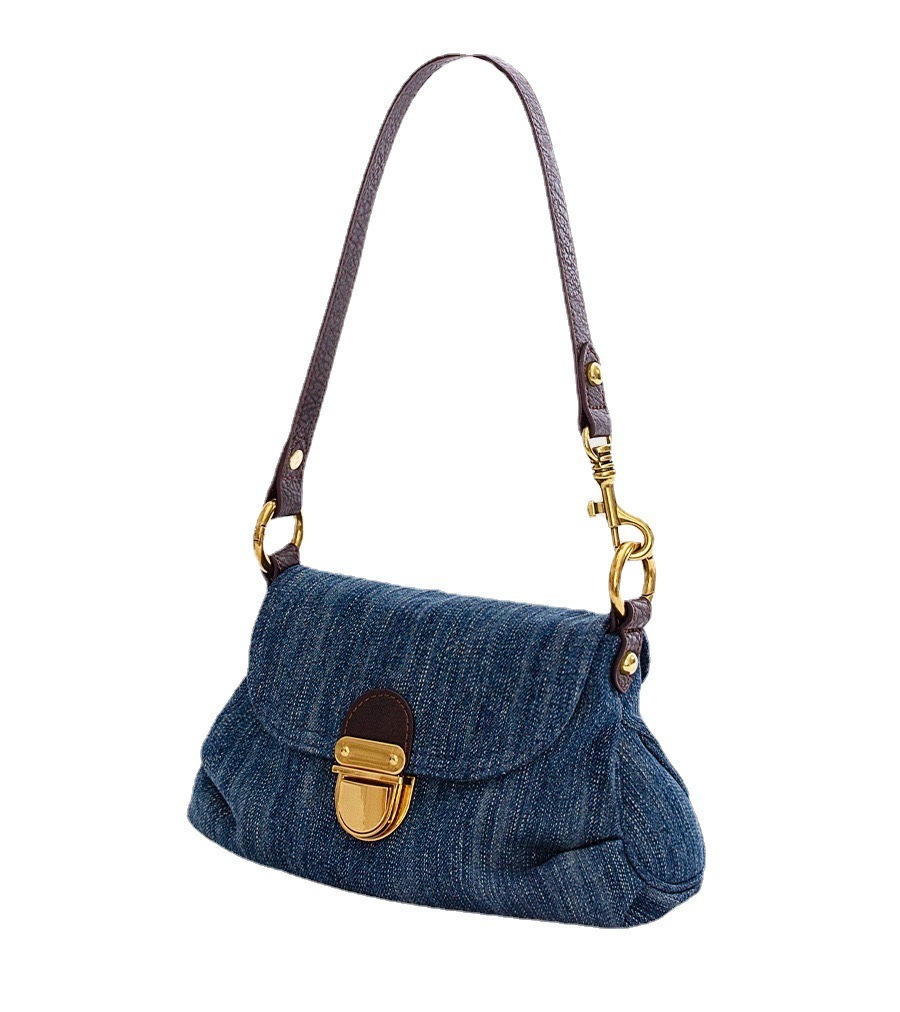 Retro Denim Shoulder Bag New High-end Texture Niche Design Commuting Shoulder Bag Underarm Mini Long Stick Bag Versatile And Fashionable Women's 