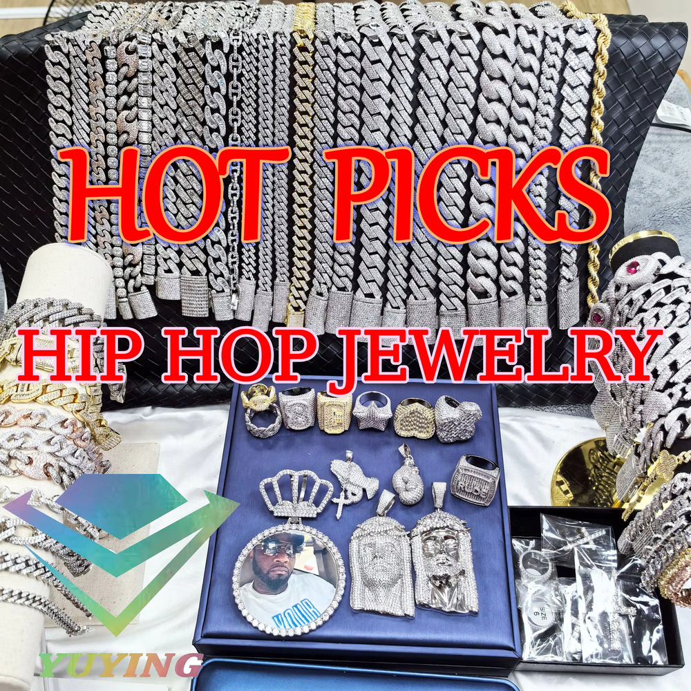 Fashion Hip Hop Jewelry Gold Plated 925 Sterling Silver Colored Moissanite Diamond Four Leaf Clover Necklace Cuban Link Chain