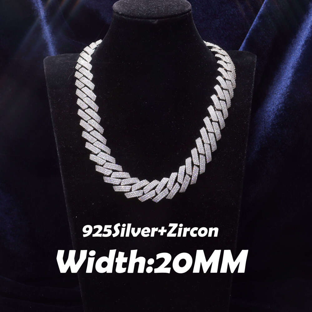 Sier GRA Moissanite 20mm Wide Dia Iced Out Miami Cuban k Chain Hip Hop Rapper Life Men Necklace