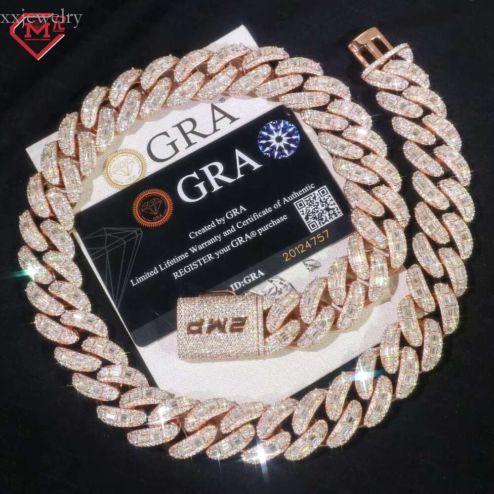 Iced Out Necklace 20mm Sliver Hip Hop Pass Dia Testes Moissanite Cuban k Chain