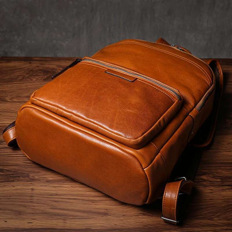 ROOG High Quality Backpack Men's Real Leather Business Knapsack Women Schoolbag weekends Travel Computer Bags For 16 Inch Laptop