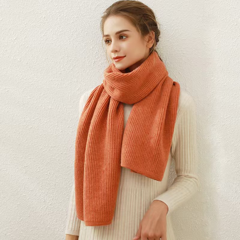 K083 Solid color ribbed knitted scarf for women winter new foreign trade imitation cashmere warm wool neck scarf hat set
