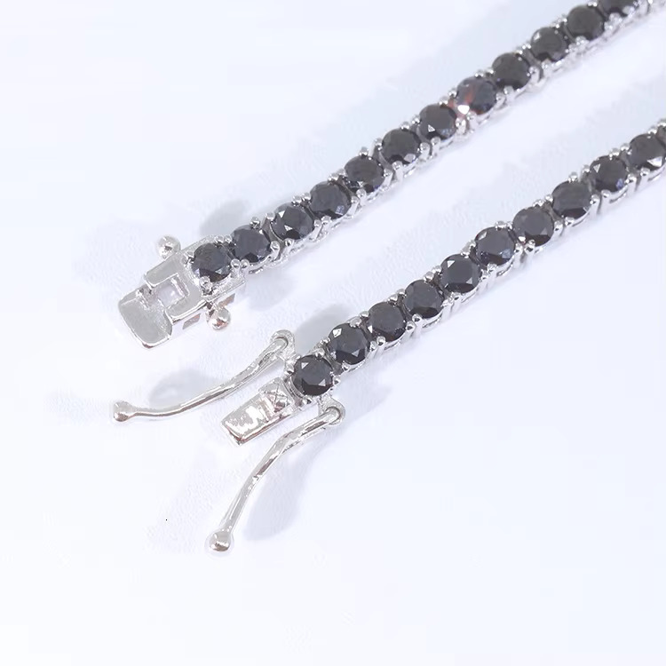 Hiphop Jewelry 4mm Black Tennis Bracelet Necklace With VVS Moissanite Pure Silver 925 Tennis Chain