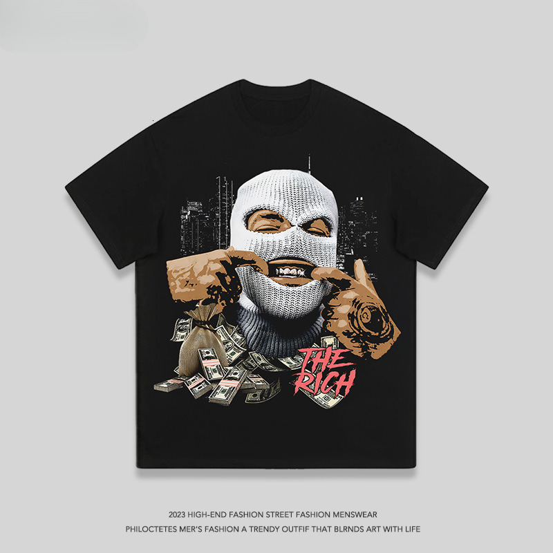 New Light Luxury Designer Digital Printing Retro Washing Short Sleeve T-shirt For Men And Women Instagram Fashion Brand Street Hip Hop Couple Short Sl