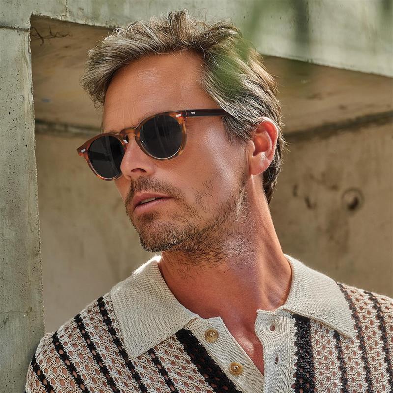 CARFIA Retro Acetate Polarized Sunglasses for Men UV Protection, Vintage Round Frame Eyewear with Gold Filigree