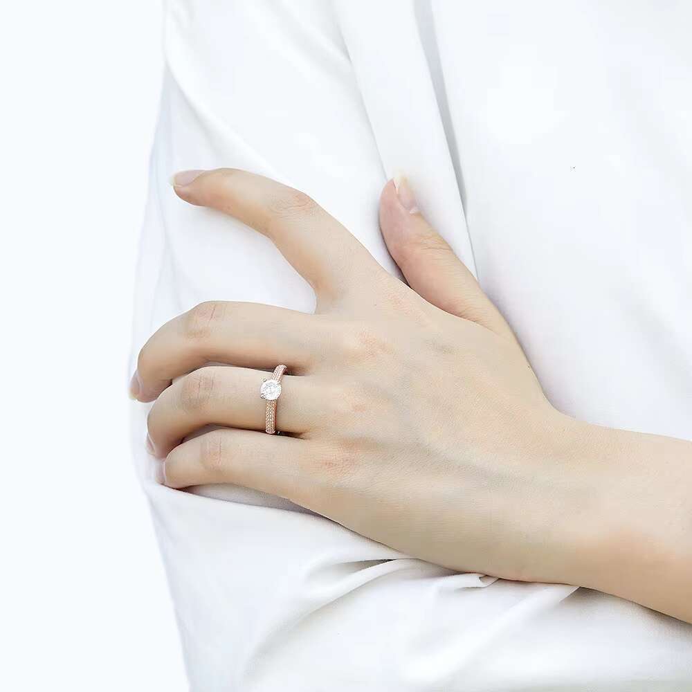 Best Selg 6.0MM Moissanite Zircon White Rose Gold Plated S Sterg Sier Trendy Wedding Engagement Ring