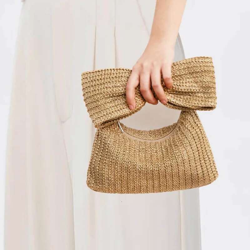 2025 Summer Mini Handheld Straw Woven Women s Bow Wallet Resort Beach Handbag Party Wedding Fashion Design New Zipper Evening Makeup Bag