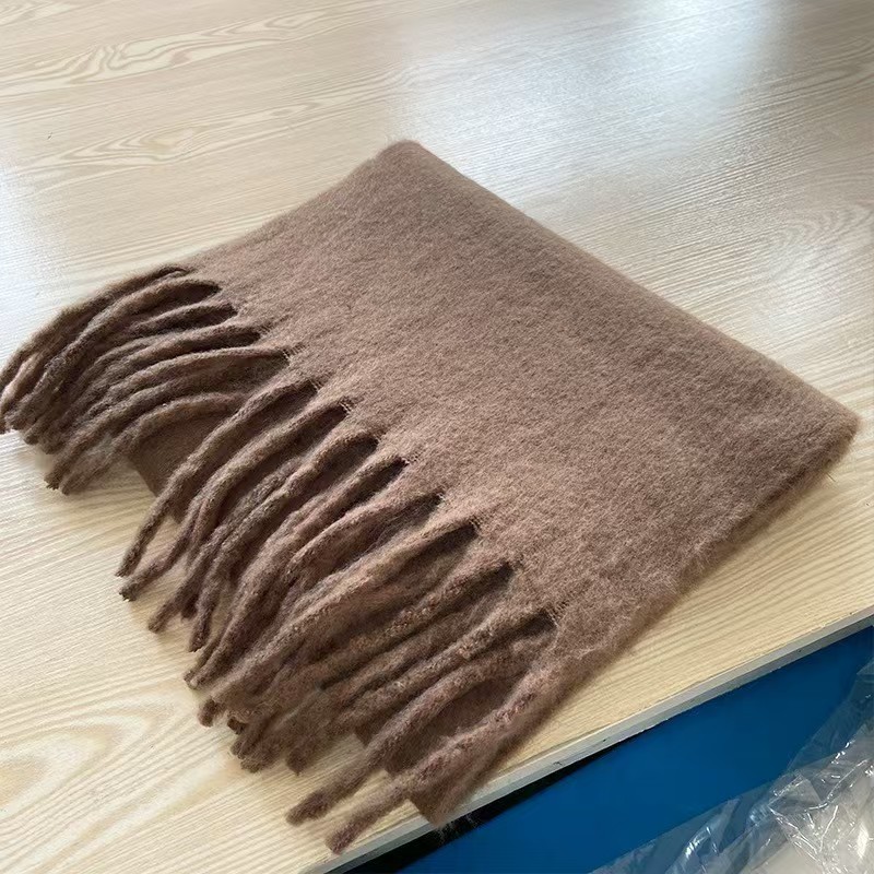K084 Korean all-match soft and waxy solid color imitation cashmere tassel scarf for women winter extended warm and thickened scarf shawl