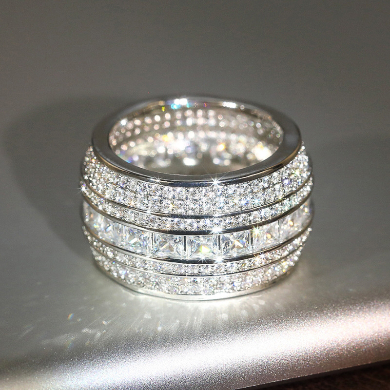 5-10 Sparkling Handmade Wedding Rings Luxury Jewelry 925 Sterling Silver 7 Rows Pave Designer White Sapphire CZ Diamond Party Eternity Lady Women Brid