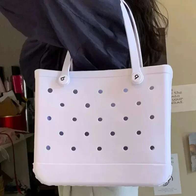 Extra Large Boggs Summer Travel EVA Beach Basket Women Picnic Tote Holes Waterproof Washable Handbag Shoulder Bag