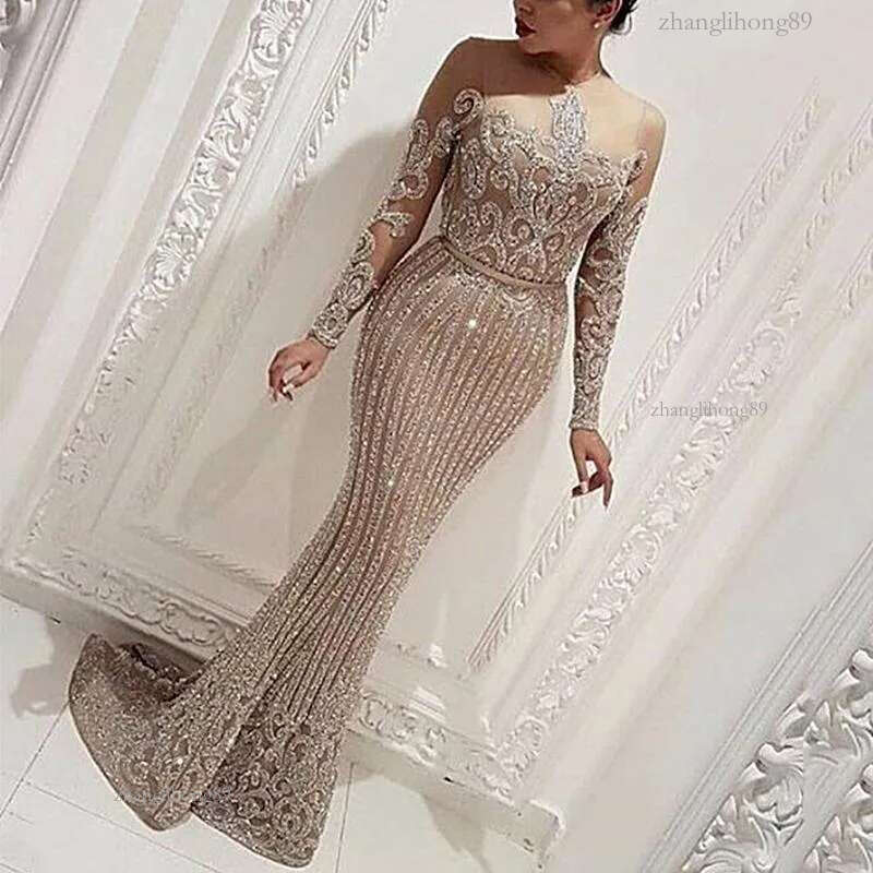Casual Dresses Women's High Waist Trumpet Mermaid Dress 2021 Formal O-Neck Long Summer Floor Length Sexy Long-Sleeved Fas