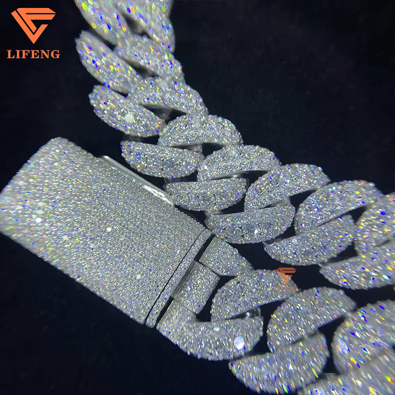 Heavy Thick Necklace Chaines 20mm Big Stone Cuban Link Chain Gra Iced Out VVS Moissanite 925 Silver Hip Hop Jewelry for Men