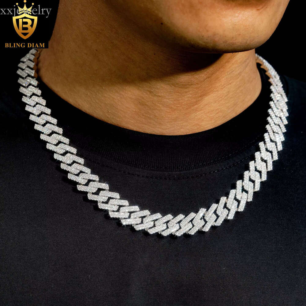 13.5mm Hip Hop Jewelry Miami Cuban k Chain Sterg Sier for Men 2 Row Iced Out Moissanite Necklace