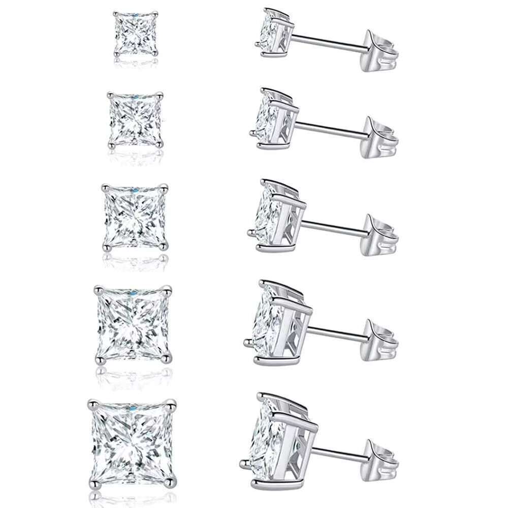 Princess Square Cut Stud D Color VVS Moissanite Dia Sterg Sier Earrings for Women Men