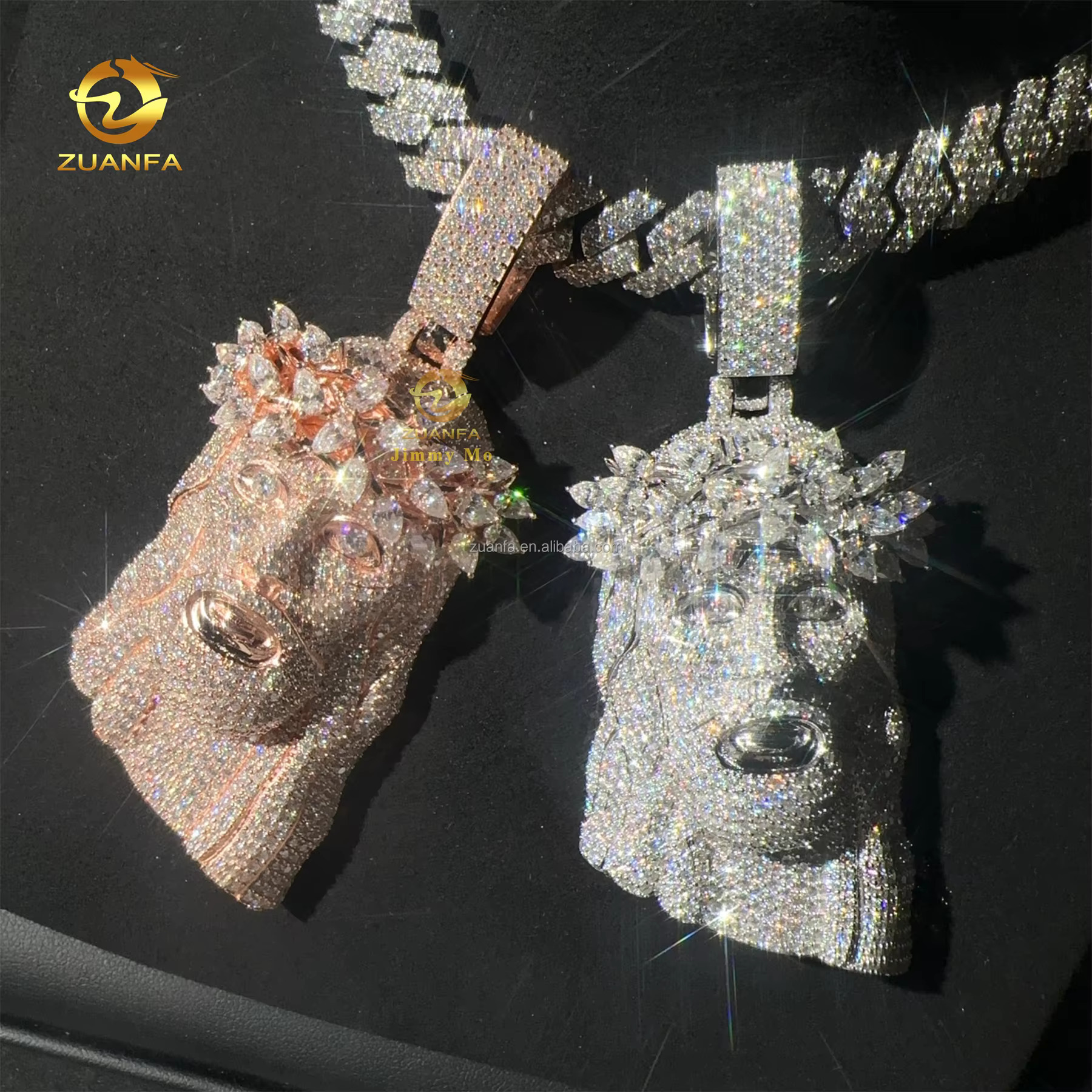2.5 Luxury Fashion ManJewelry Hip Hop Pendant 925 Silver Pear Brilliant Moissanite Diamond Jesus Pendant Cuban Chain Set