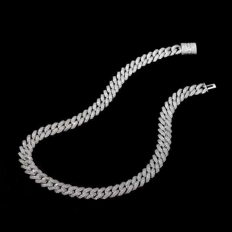 12mm 2 Rows Bracelet D VVS Lab Dia k Iced Out Sier Hiphop Moissanite Chain Cuban Necklace