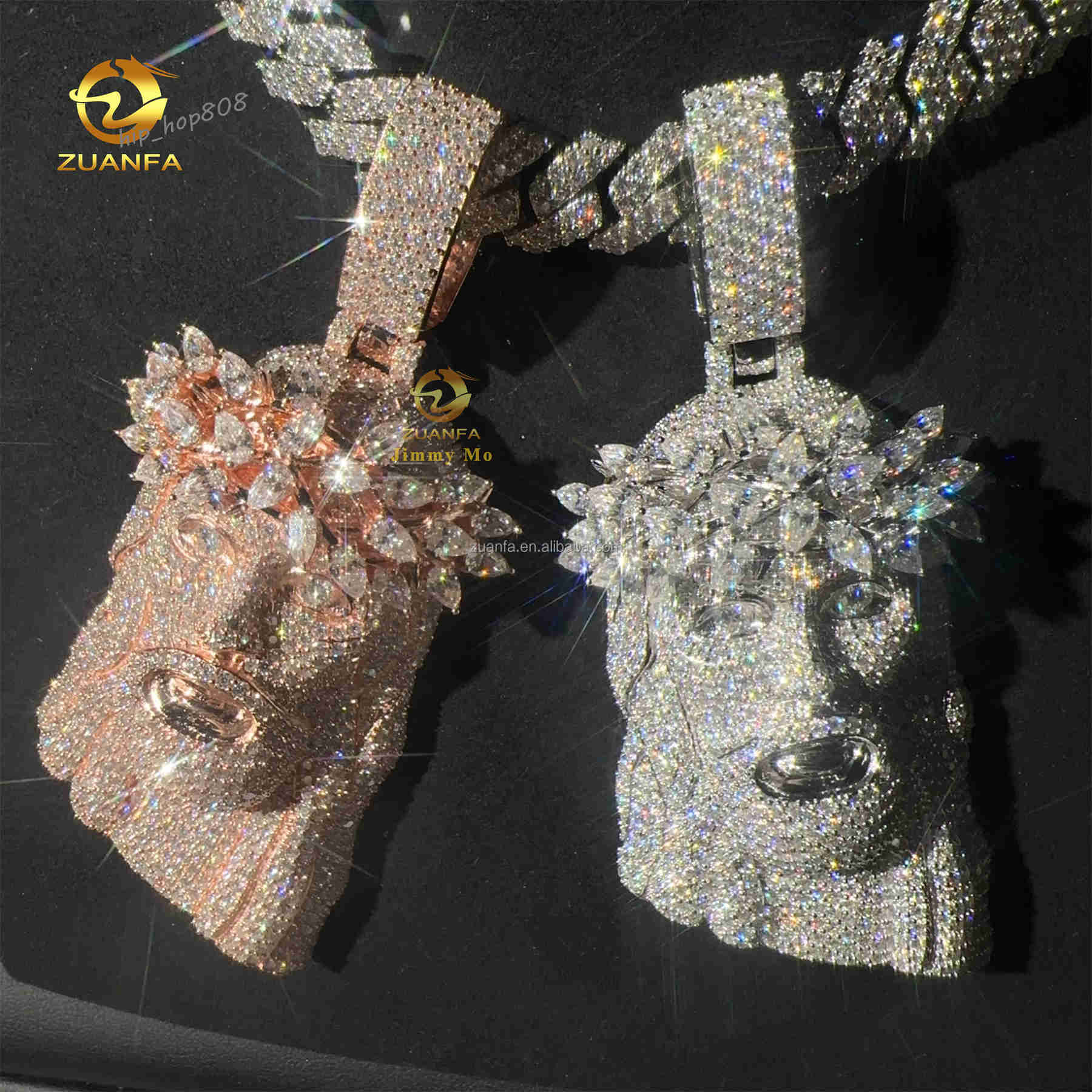 2.5 Luxury Fashion ManJewelry Hip Hop Pendant 925 Silver Pear Brilliant Moissanite Diamond Jesus Pendant Cuban Chain Set