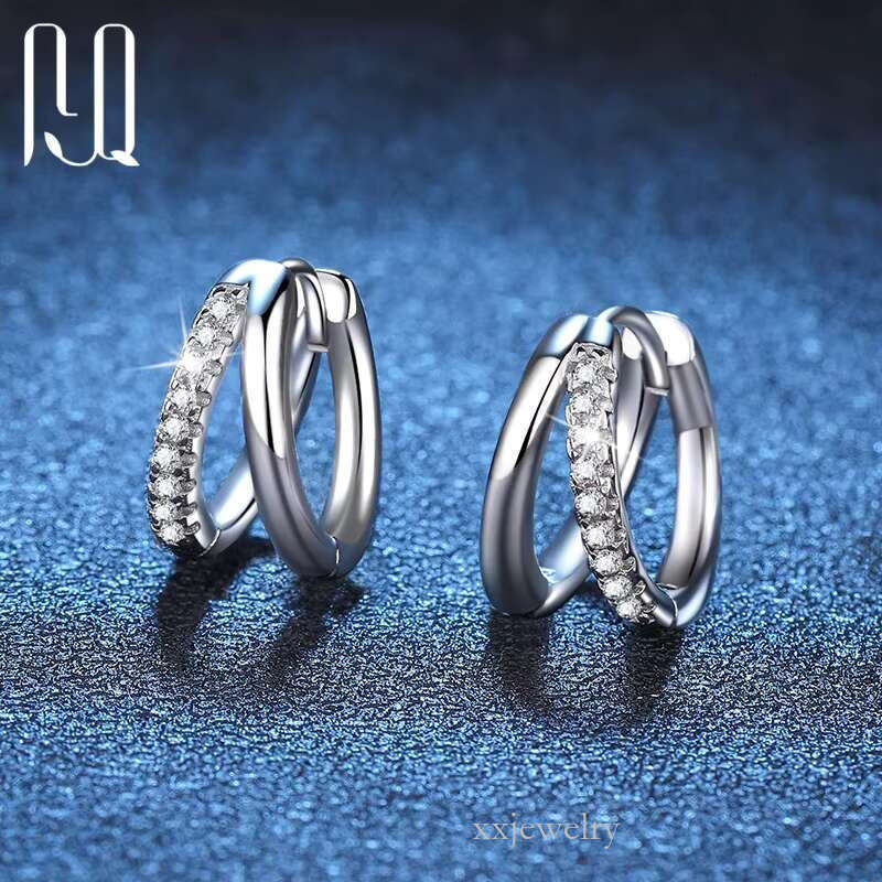 PYQ 0.15ct Double Ring Hypoallergenic Jewelry Sier Moissanite Hoop Owl Earrings