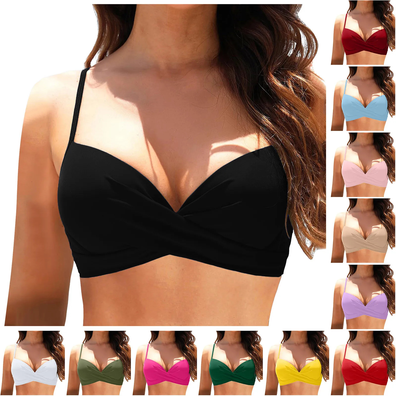 Womens Swimwear 2024 Women Back Stainless Steel Hooks Swimwear Tops Underwire Full Coverage Bikini Top swimsuit femme 250305Z