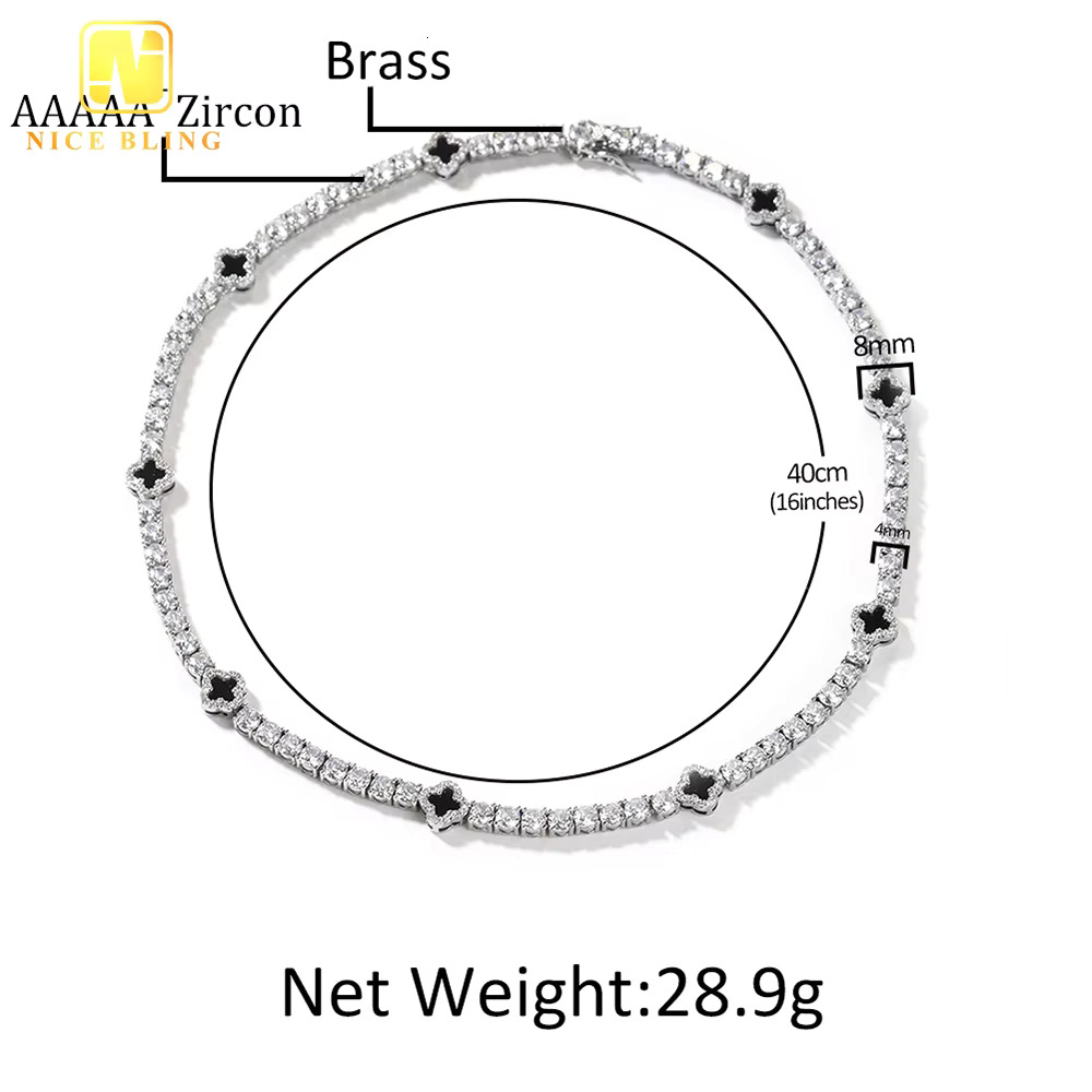 Fashion Hip Hop Jewelry Necklace Brass 5A CZ Diamond Tennis Chains Black Onyx 4MM Tennis Necklace for Men Women