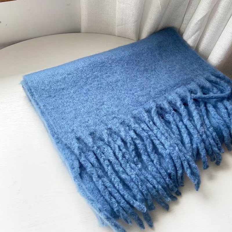 K084 Korean all-match soft and waxy solid color imitation cashmere tassel scarf for women winter extended warm and thickened scarf shawl
