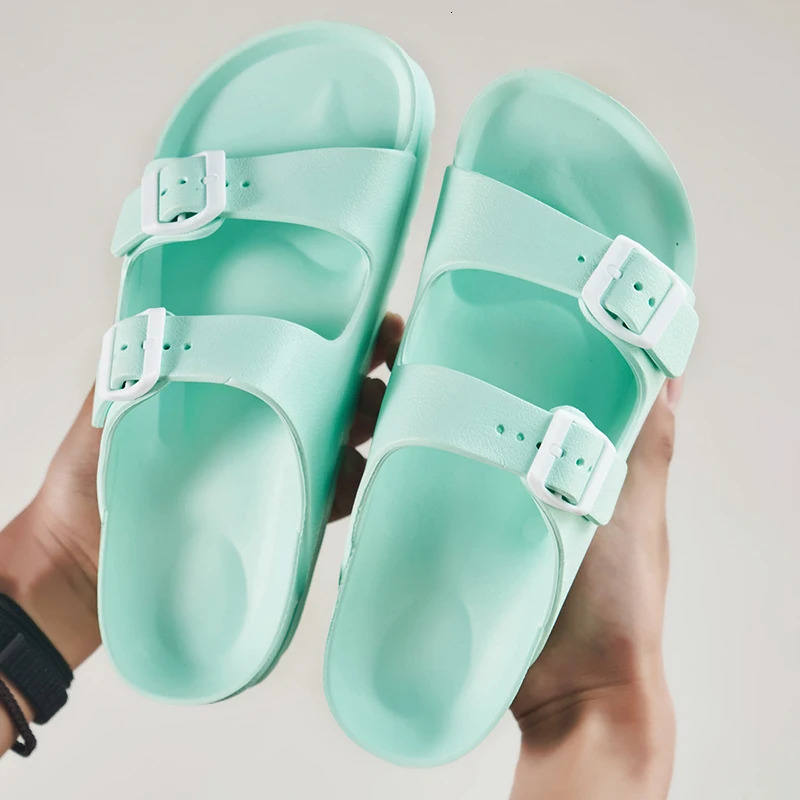 Summer Sandals for Women and Men Platform Slippers Double Buckle Adjustable Slides EVA Flat Sandals House Slippers Thick Sole 250305