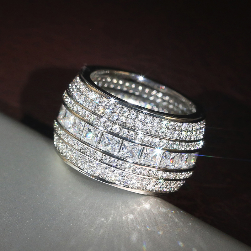 5-10 Sparkling Handmade Wedding Rings Luxury Jewelry 925 Sterling Silver 7 Rows Pave Designer White Sapphire CZ Diamond Party Eternity Lady Women Brid
