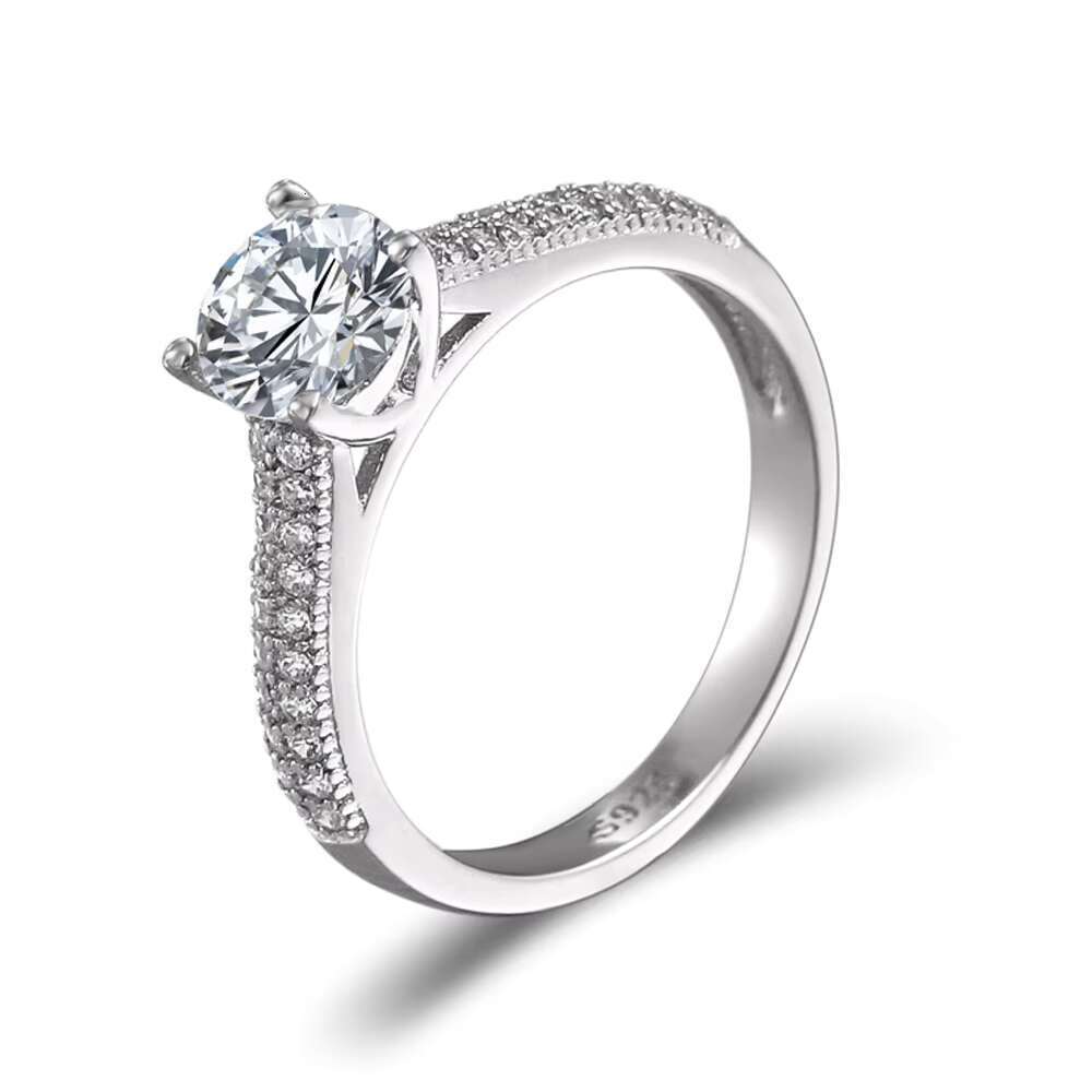 Best Selg 6.0MM Moissanite Zircon White Rose Gold Plated S Sterg Sier Trendy Wedding Engagement Ring