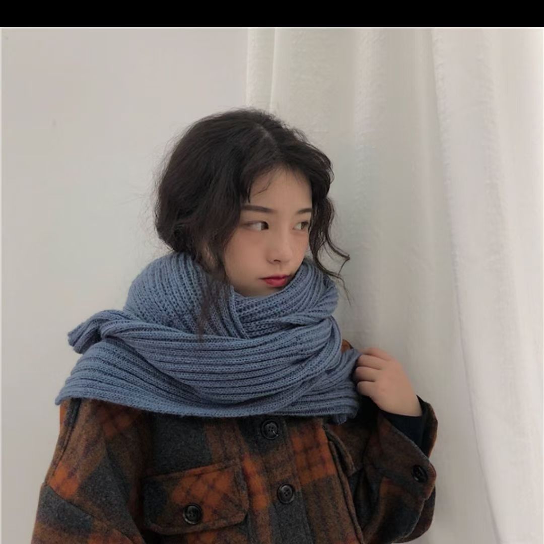 T255 Korean wool scarf men and women autumn and winter long solid color shawl dual-purpose student warm neck scarf trend