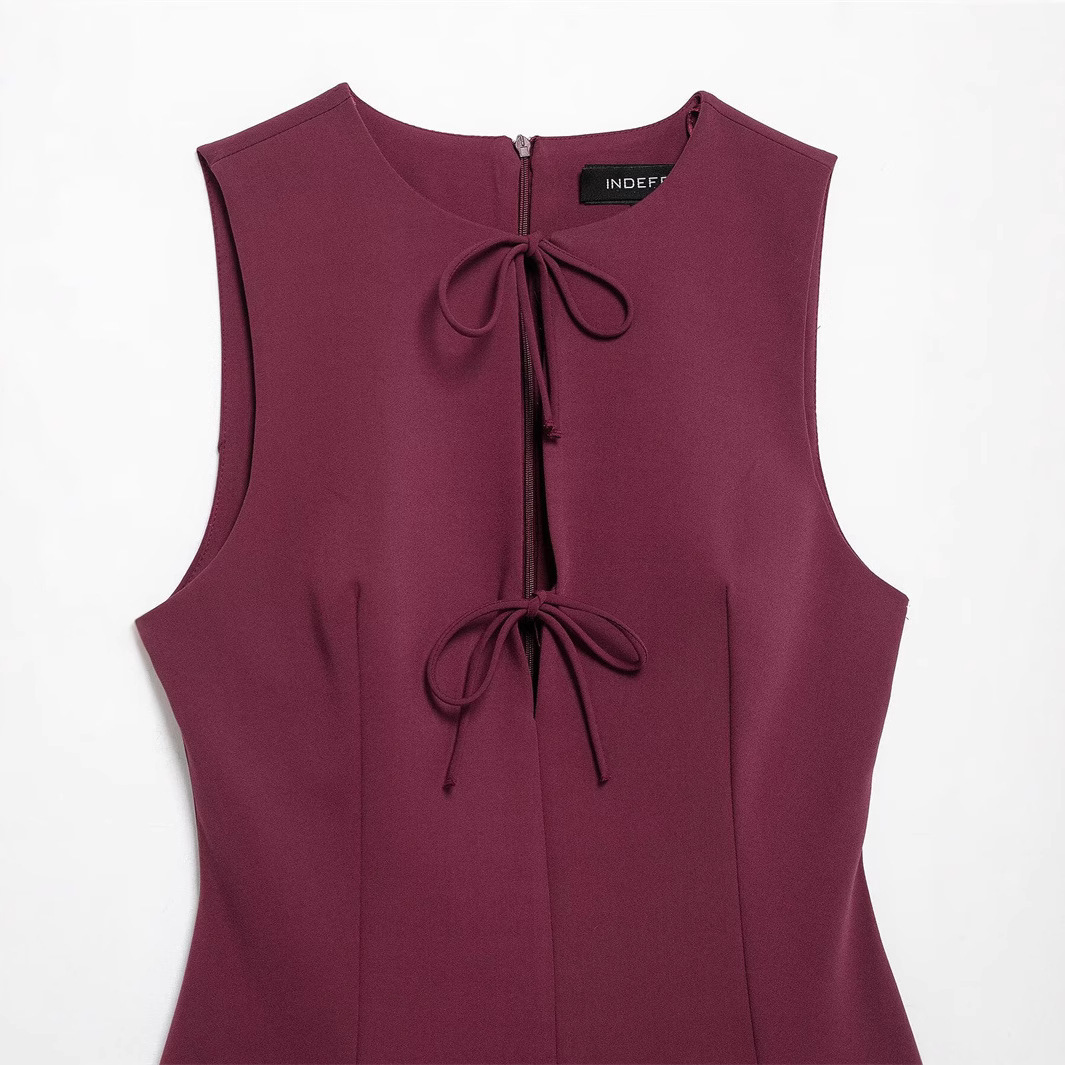 Y5125 Bow Tie Hollow Short Vest Dress Summer European and American Sleeveless Slim Mini Skirt