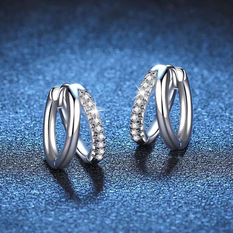 PYQ 0.15ct Double Ring Hypoallergenic Jewelry Sier Moissanite Hoop Owl Earrings