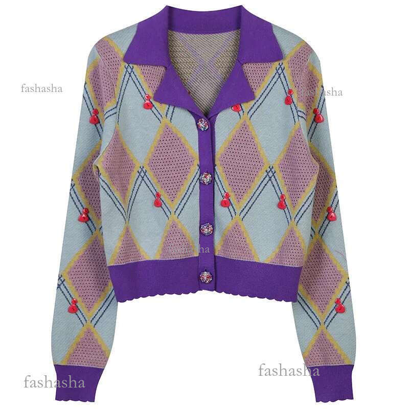 702 2021 Milan Runway Womens Sweaters Autumn Brand Same Style Sweater Button Long Sleeve High Quality Lapel Neck Fashion Cardigan Clothes Womens MI