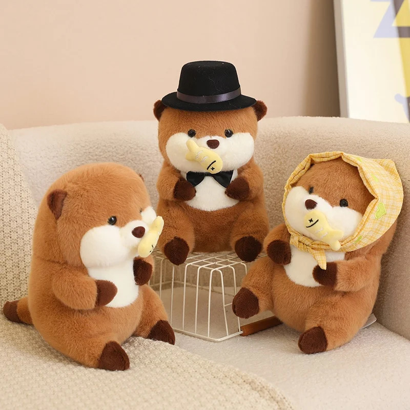 30cm Cartoon Otter With Hat Fish Plush Toys Cute Soft Lovely Stuffed Pillows Dolls For Birthday Festival Gift 250305