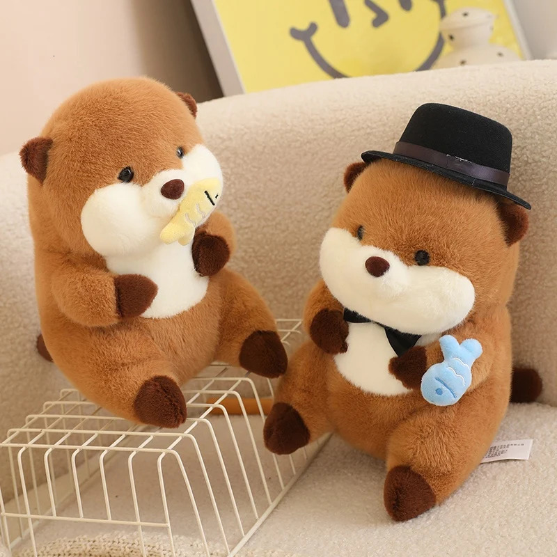 30cm Cartoon Otter With Hat Fish Plush Toys Cute Soft Lovely Stuffed Pillows Dolls For Birthday Festival Gift 250305