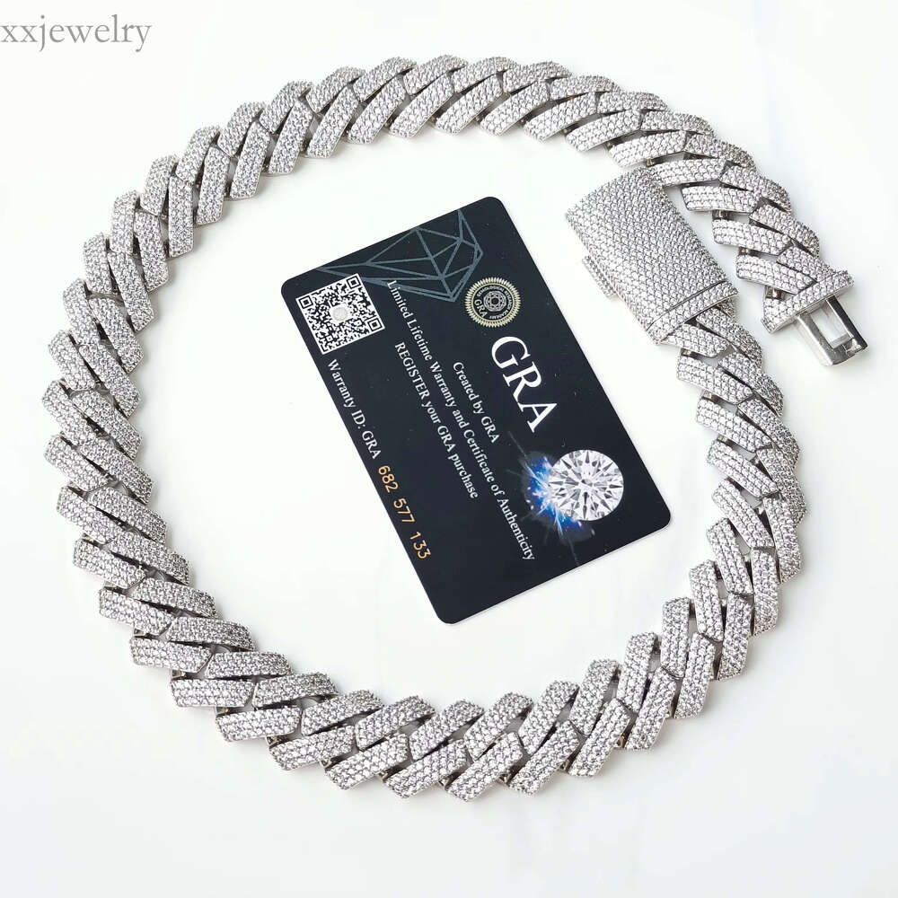 Sier GRA Moissanite 20mm Wide Dia Iced Out Miami Cuban k Chain Hip Hop Rapper Life Men Necklace