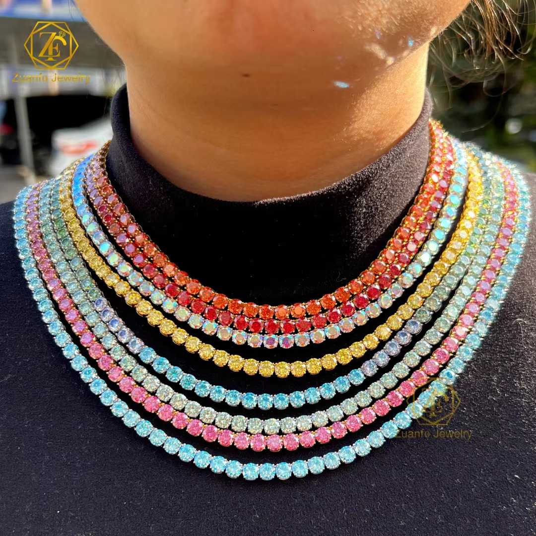 Shining 925 Silver Moissanite Tennis Chains VVS Multi Colors Diamond Moissanite Charm Clover Necklace