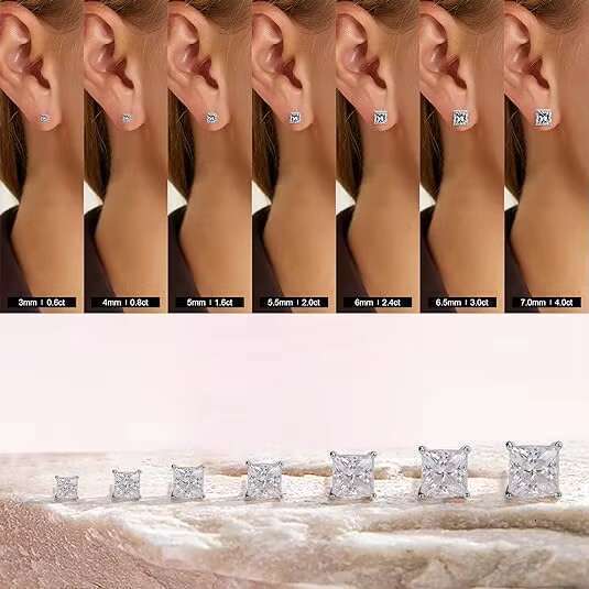 Princess Square Cut Stud D Color VVS Moissanite Dia Sterg Sier Earrings for Women Men