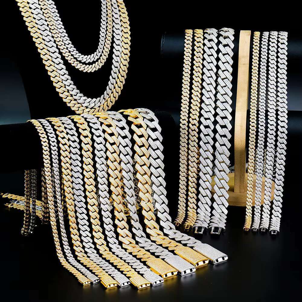 10mm Iced Out VVS Necklace Stock Bg Sier Moissanite Dia Cuban k Hip Hop Men Jewelry Chain