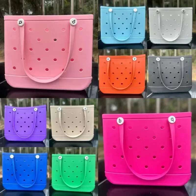 Extra Large Boggs Summer Travel EVA Beach Basket Women Picnic Tote Holes Waterproof Washable Handbag Shoulder Bag