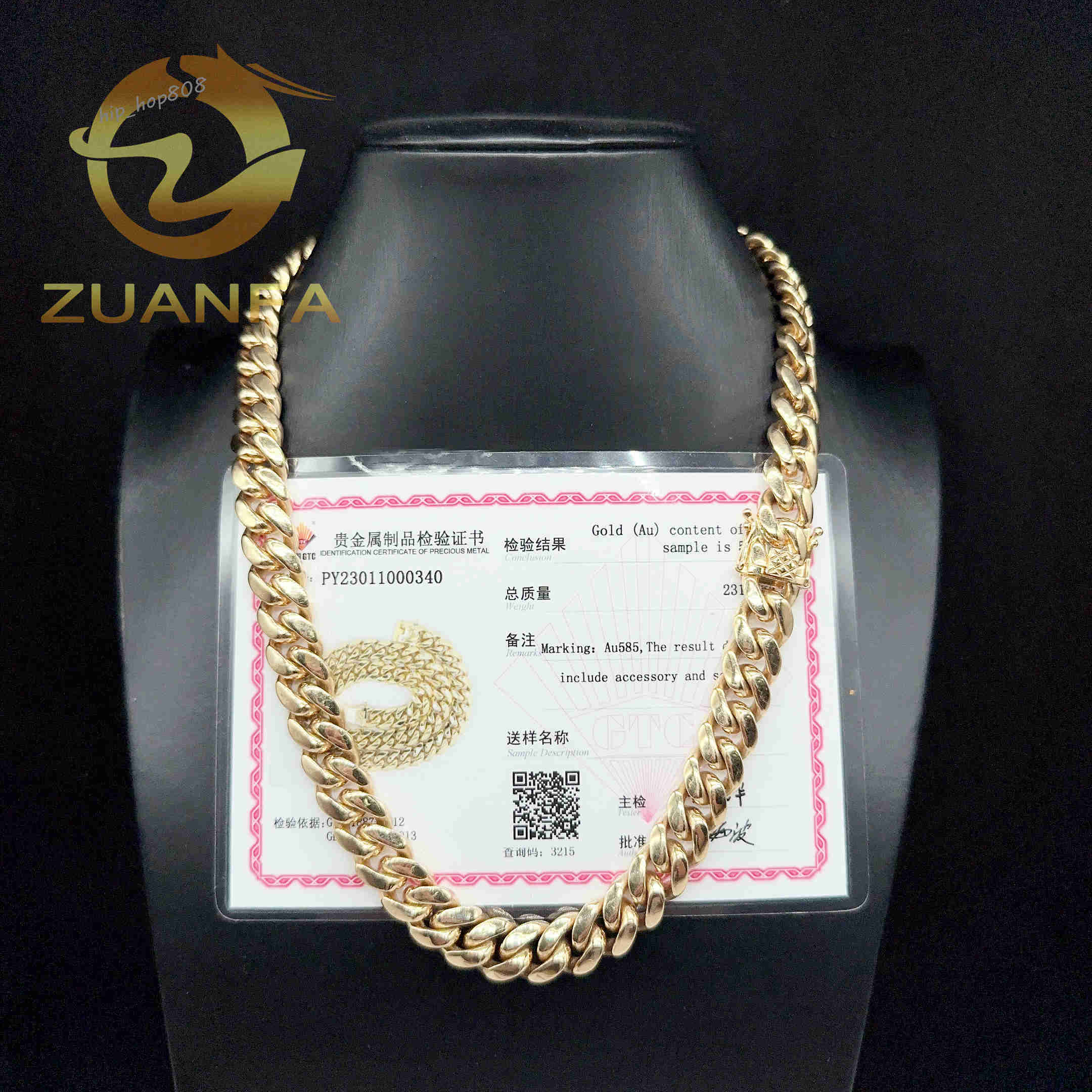 Luxury 14k Solid Gold Cuban Chain 12mm AU585 Gold Hip Hop Jewelry Rapper Miami Cuban Link Chain Necklace for Men