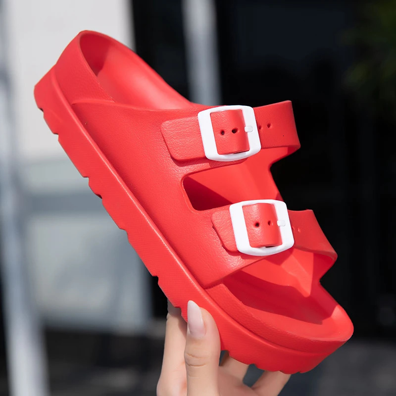 Summer Sandals for Women and Men Platform Slippers Double Buckle Adjustable Slides EVA Flat Sandals House Slippers Thick Sole 250305