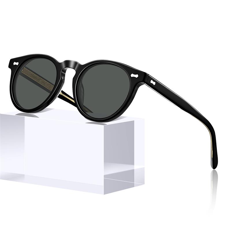CARFIA Retro Acetate Polarized Sunglasses for Men UV Protection, Vintage Round Frame Eyewear with Gold Filigree