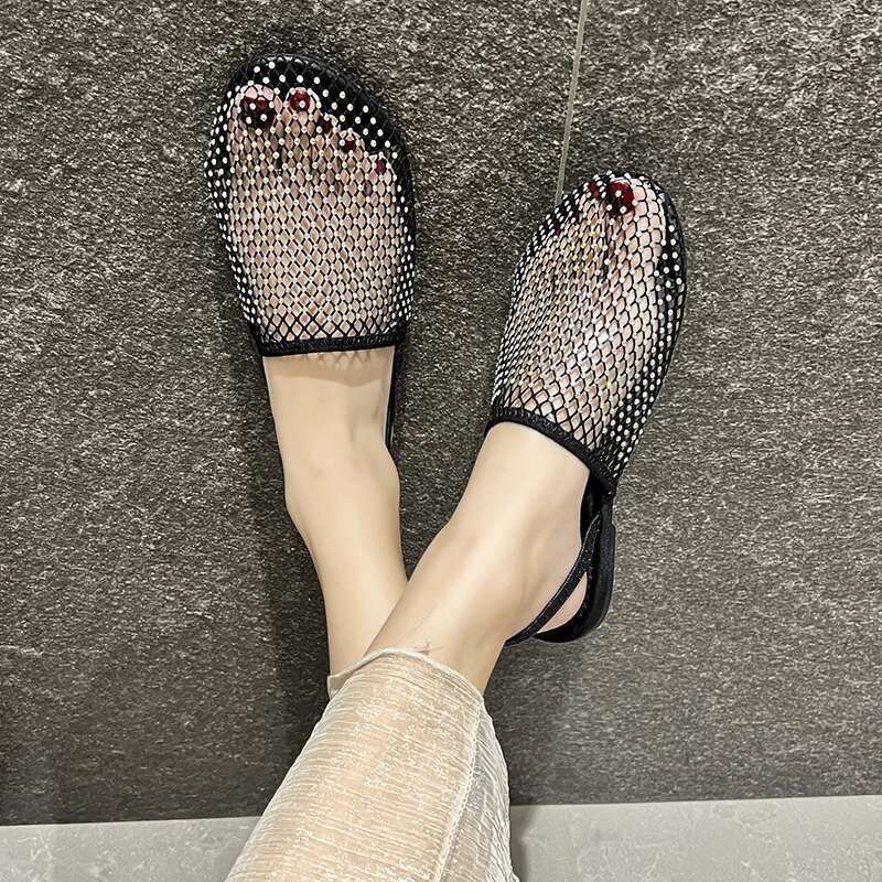 Round Headed Lower Half Slippers For Free Shipping Women Flat Designer Sandals Shoes 2025 Summer New Mesh Beach Shoes External Slippers Gladiator Sand