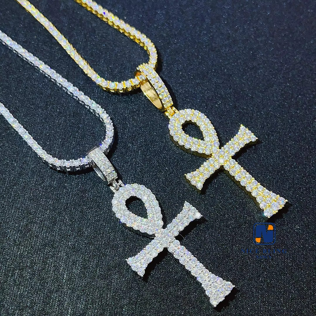 Top Icy Jewelry 925 Sterling Silver Gold Plated VVS Moissanite Diamond Men Jewelry Pendant Diamond Cross Pendant